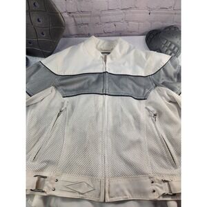 Power Trip Women's Motorcycle Riding Jacket M Insulated Mesh White Gray w/ Pads